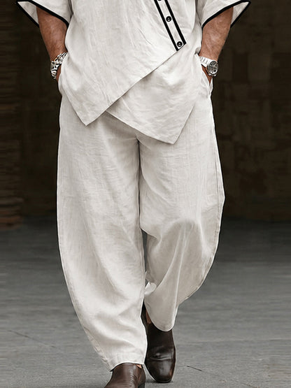 Premium Cotton Contrast Trim Pullover Top and Barrel Pants Set