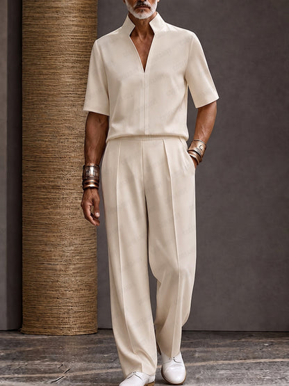 Refined Urban Stand Collar Top and Pants Set