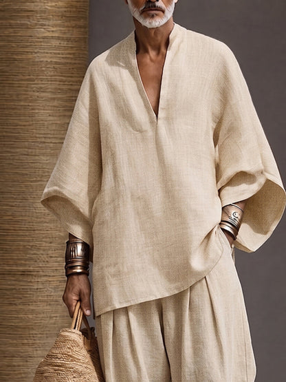 Casual 100% Cotton Oversized Tunic Top Pants Set