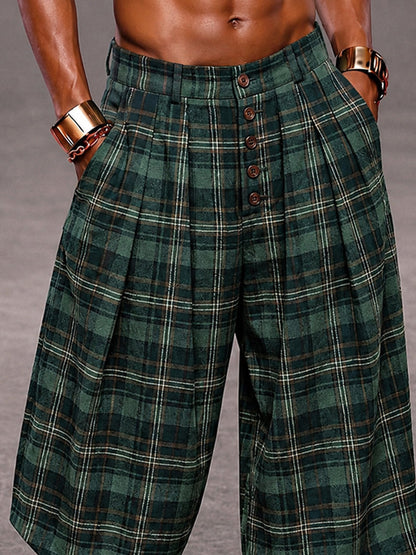 Fashion Plaided Wide Leg Cropped Pants Shorts