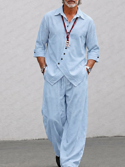 Unique Irregular Placket Shirt Pants Set