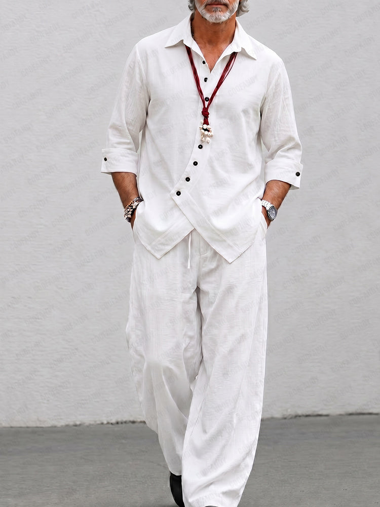 Unique Irregular Placket Shirt Pants Set