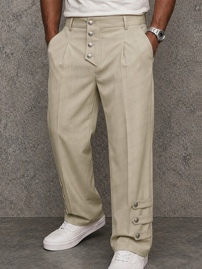 Casual Button Detail Straight-Leg Suit Pants
