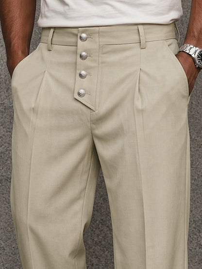 Casual Button Detail Straight-Leg Suit Pants