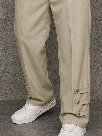 Casual Button Detail Straight-Leg Suit Pants