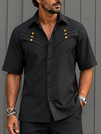 Casual Metal Button Accent Shirt Pants Set