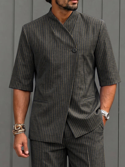 Urban Casual Short Sleeve Pinstripe Suit Set