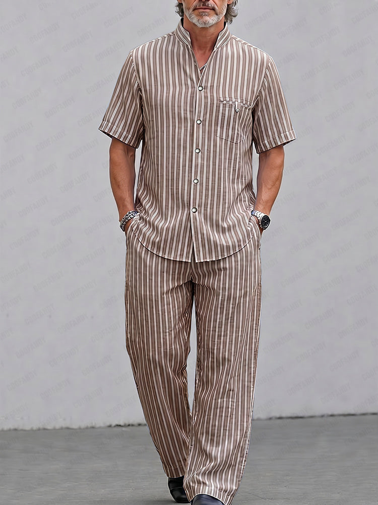 Resort Casual Stripe Short Sleeve Matching Set