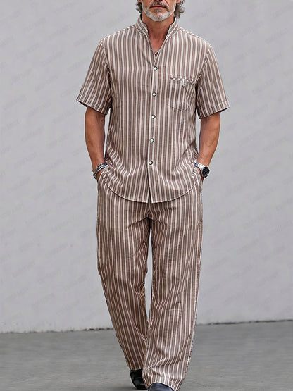 Resort Casual Stripe Short Sleeve Matching Set