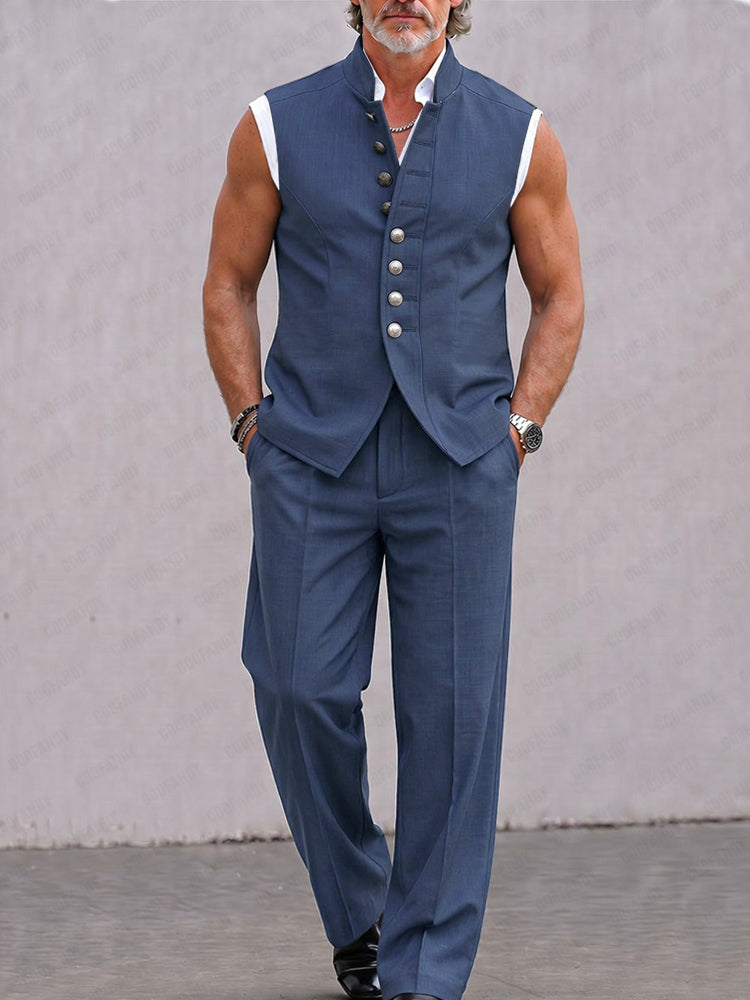 Modern Solid Color Suit Vest and Pants Set