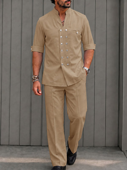 Smart Casual Double Breasted Shirt Pants Set