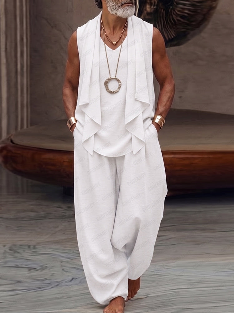 Stylish 100% Cotton Drape Front Sleeveless Top Pants Set