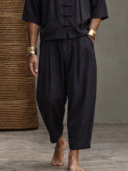 Casual Relaxed Fit Frog Button Shirt Pants Set