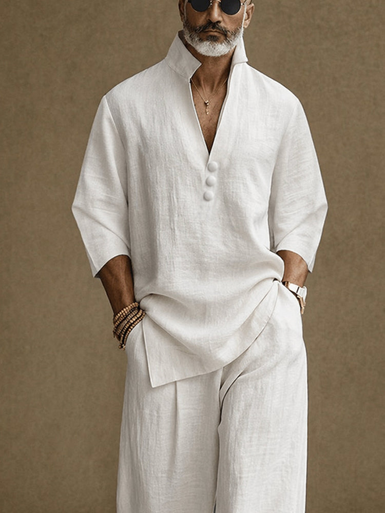 Minimalist 100% Cotton Side Slit Shirt and Pants Set