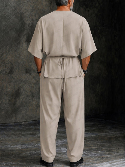 Minimalist Casual Wrap Shirt and Pants Co-Ord Set
