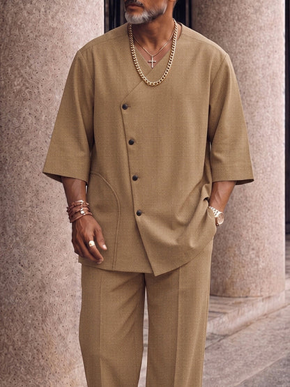 Smart Casual Button Down Shirt and Split Hem Pants Set