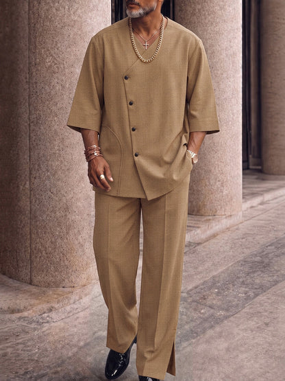 Smart Casual Button Down Shirt and Split Hem Pants Set