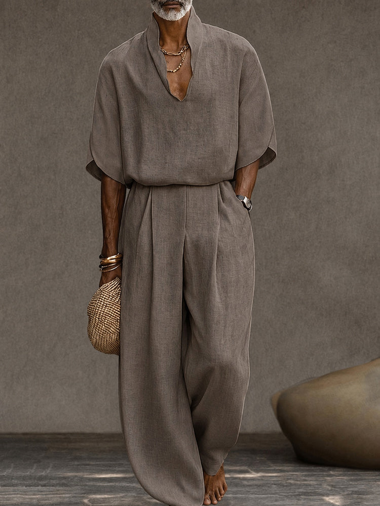 Leisure Designer Collar Shirt and Pants Set