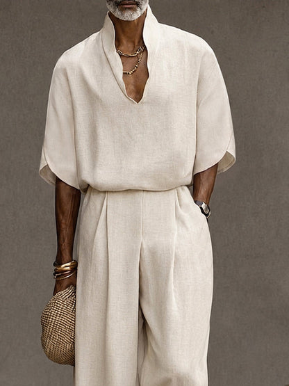 Leisure Designer Collar Shirt and Pants Set