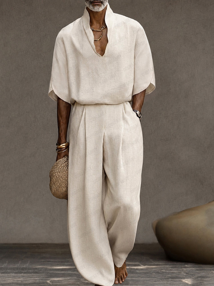 Leisure Designer Collar Shirt and Pants Set