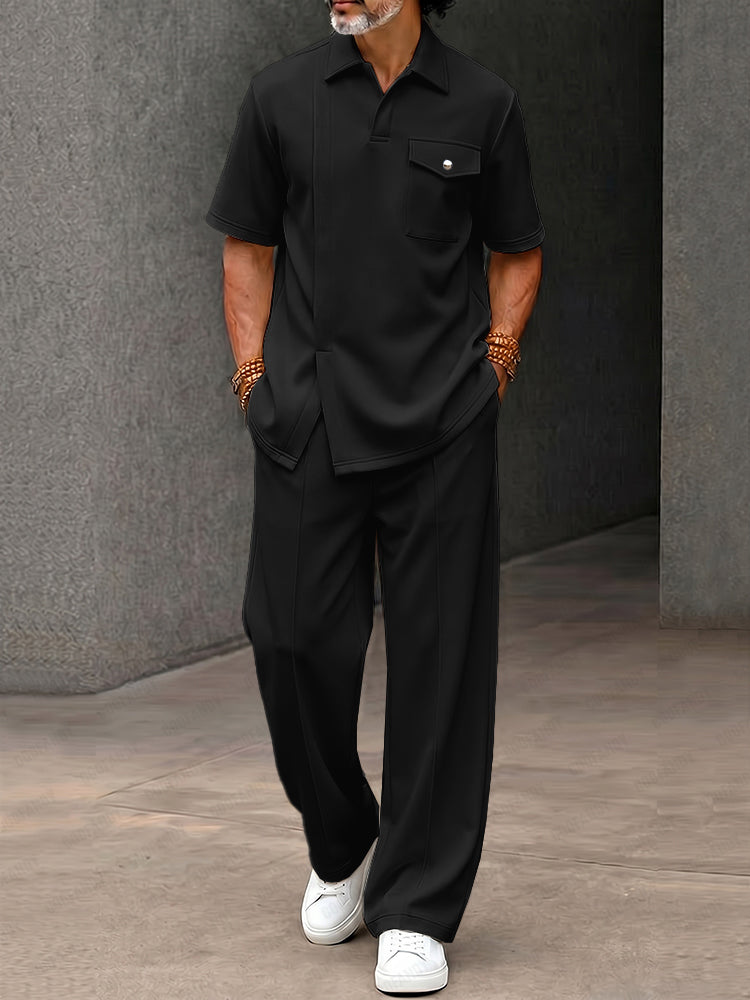 Urban Leisure Slit Hem Polo Shirt and Pants Set