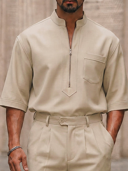 Smart Casual Half-Zip Shirt and Suit Shorts Set