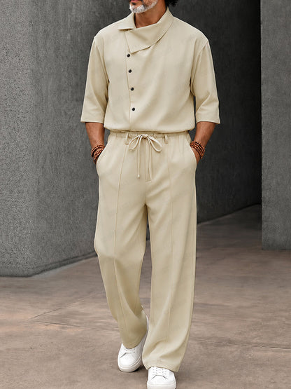 Urban Casual Button Accent Shirt Pants Set