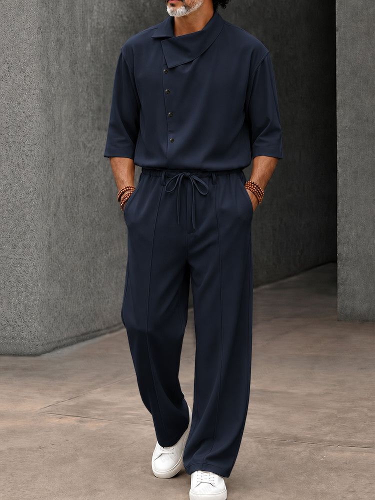 Urban Casual Button Accent Shirt Pants Set