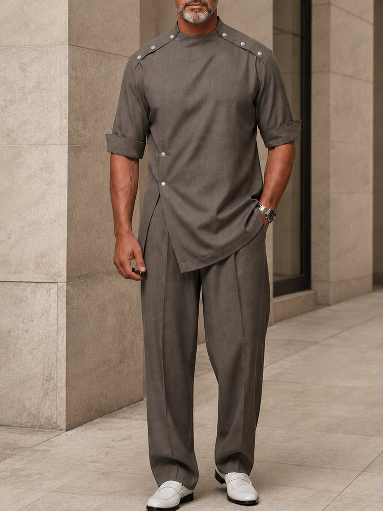 Urban Button Detail Pullover Shirt Pants Set