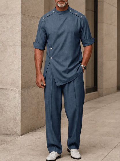 Urban Button Detail Pullover Shirt Pants Set