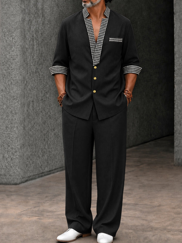 Smart Casual Houndstooth Splicing Matching Set