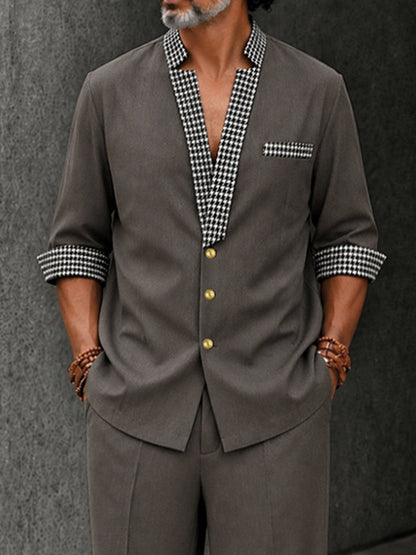 Smart Casual Houndstooth Splicing Matching Set