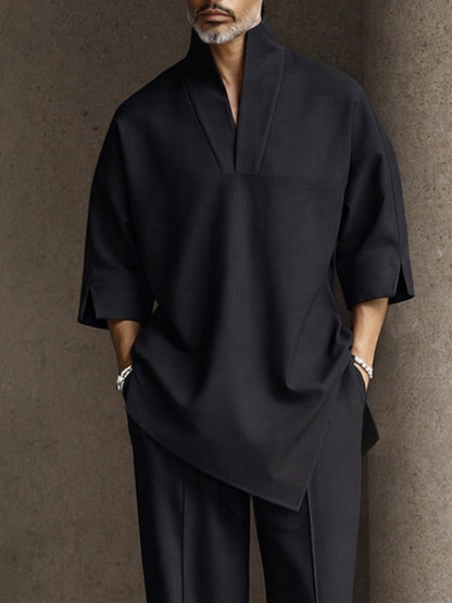 Casual Loose Asymmetrical Hem T-Shirt Pants Set