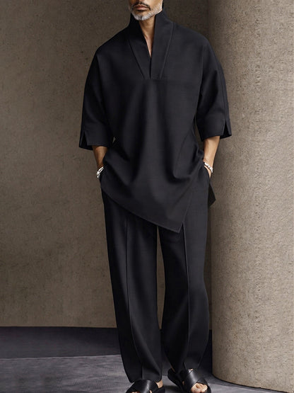 Casual Loose Asymmetrical Hem T-Shirt Pants Set