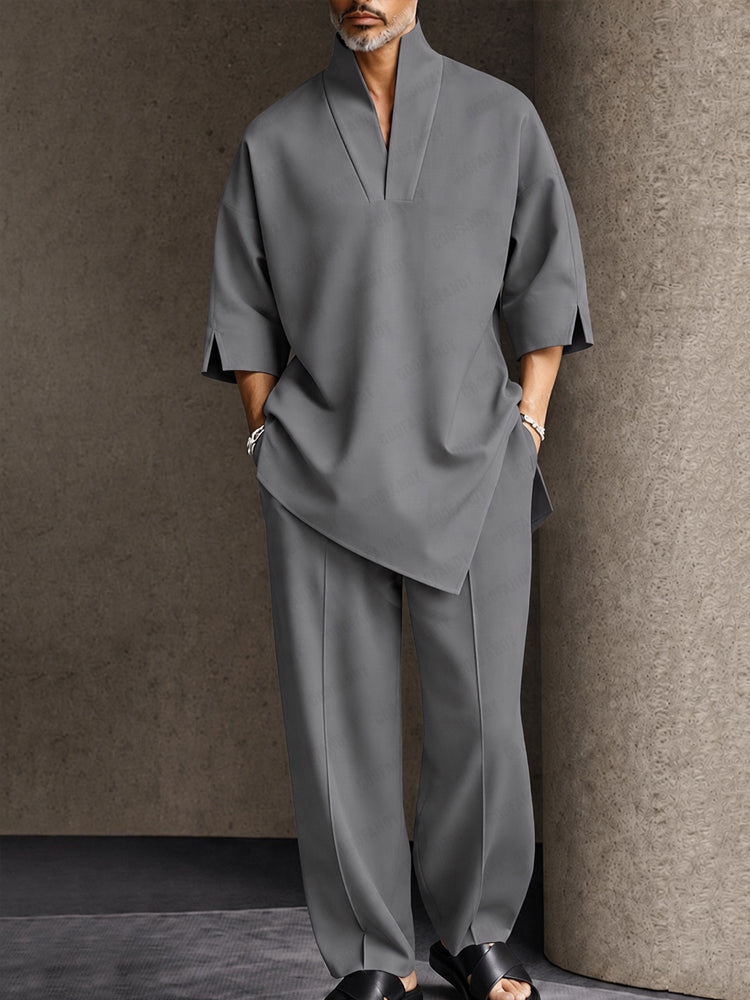 Casual Loose Asymmetrical Hem T-Shirt Pants Set