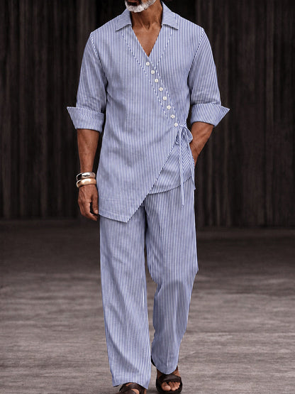 Artistic Tailoring Pinstripe Tie Waist Shirt Pants Set