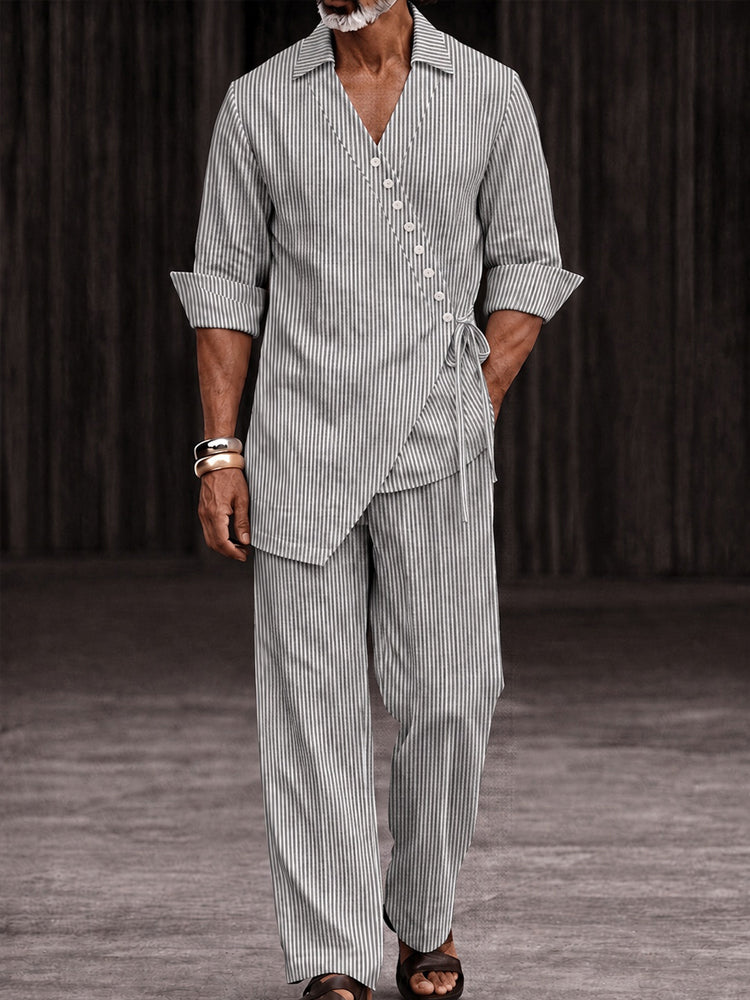 Artistic Tailoring Pinstripe Tie Waist Shirt Pants Set