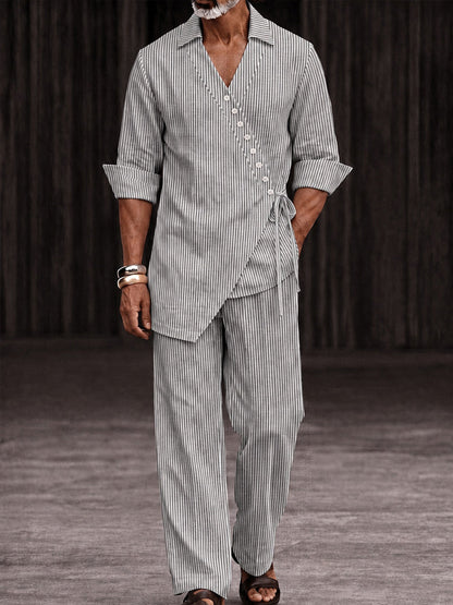 Artistic Tailoring Pinstripe Tie Waist Shirt Pants Set