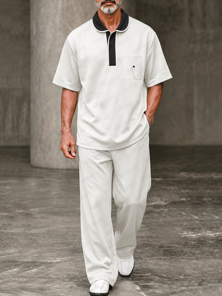 Comfort Luxury Contrast Collar Polo Pants Set