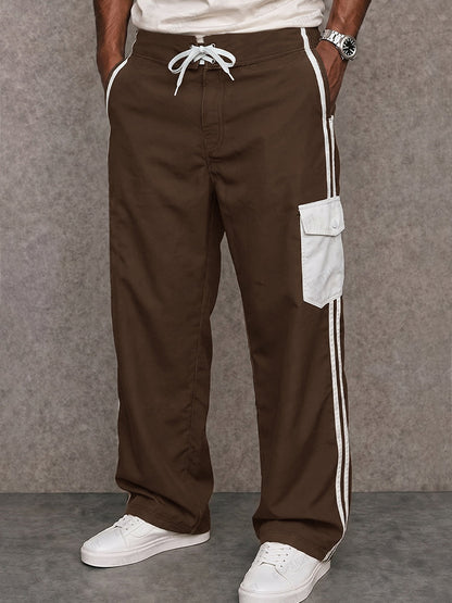 Sporty Contrast Color Cotton Drawstring Pants