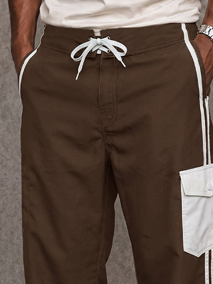 Sporty Contrast Color Cotton Drawstring Pants