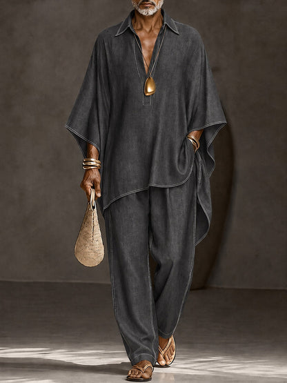 Casual Loose Contrast Stitch Faux Denim Co-ord Set