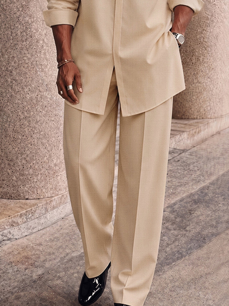 Casual Hidden Button Placket Shirt Pants Set