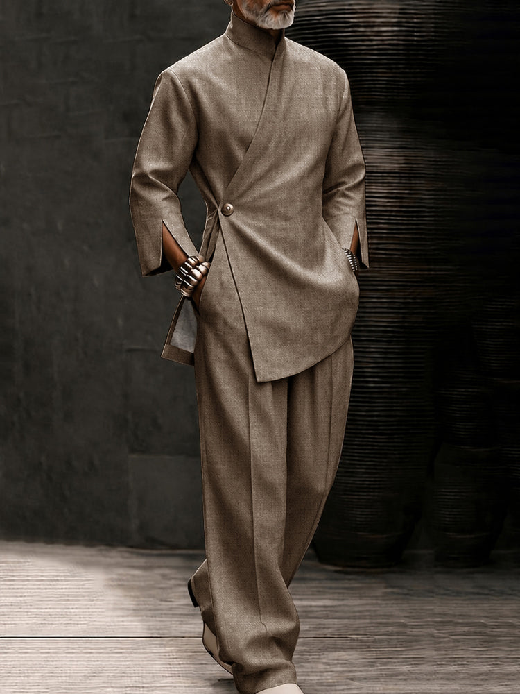 Urban Casual Slanted Button Shirt Pants Set