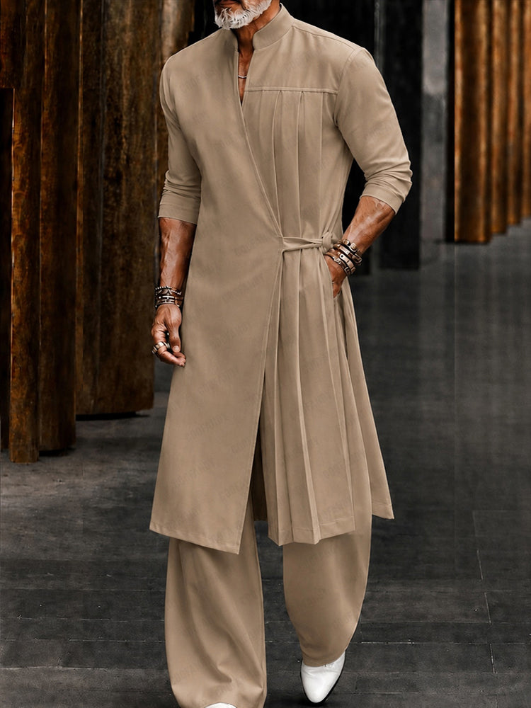 Minimalism Longline Plrated Shirt Pants Set