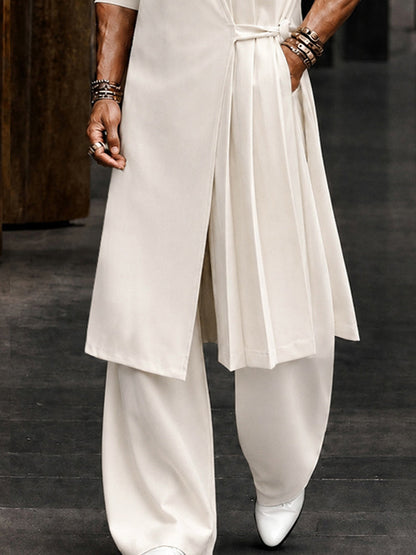 Minimalism Longline Plrated Shirt Pants Set