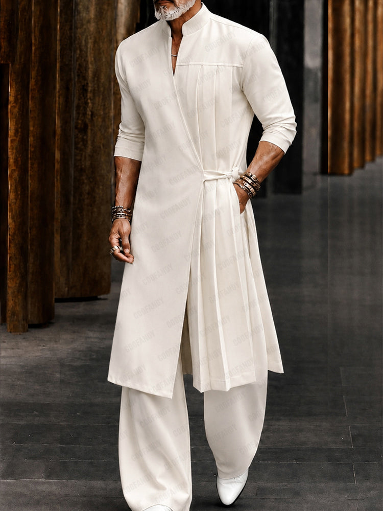 Minimalism Longline Plrated Shirt Pants Set