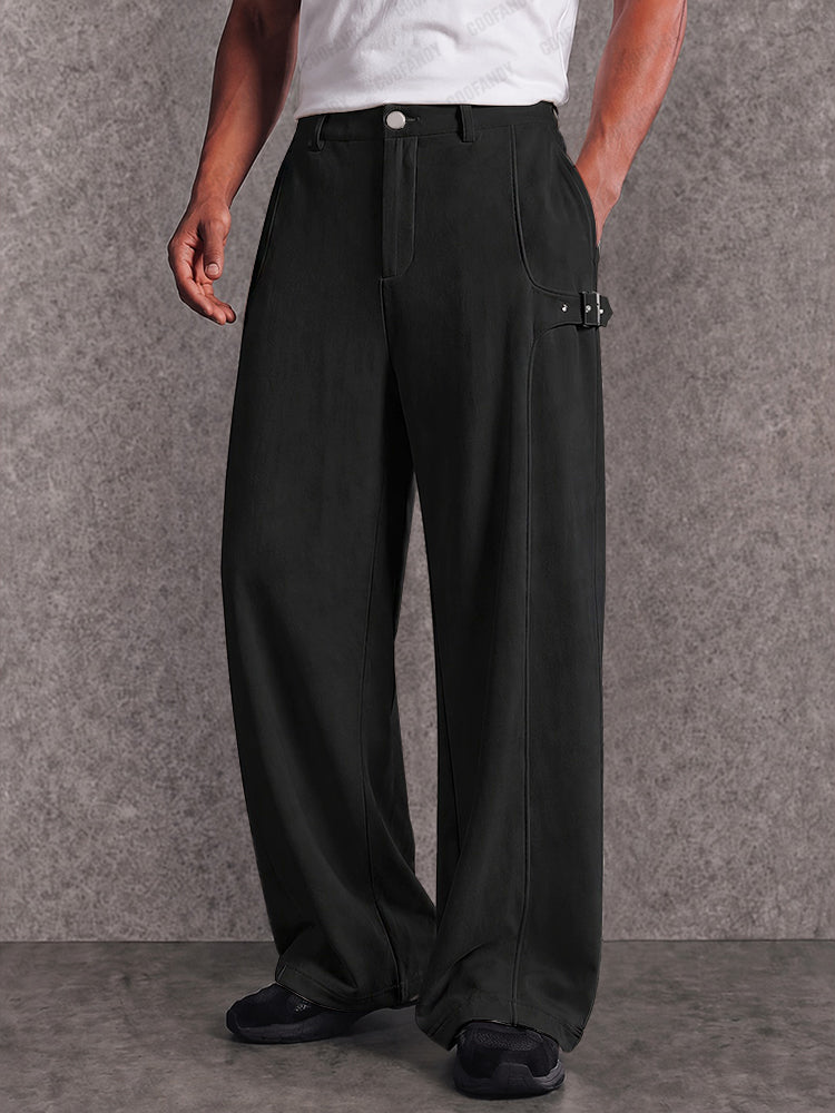 Urban Casual Metal Buckle Faux Suede Pants