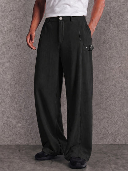 Urban Casual Metal Buckle Faux Suede Pants