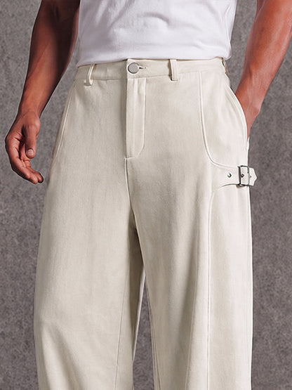 Urban Casual Metal Buckle Faux Suede Pants